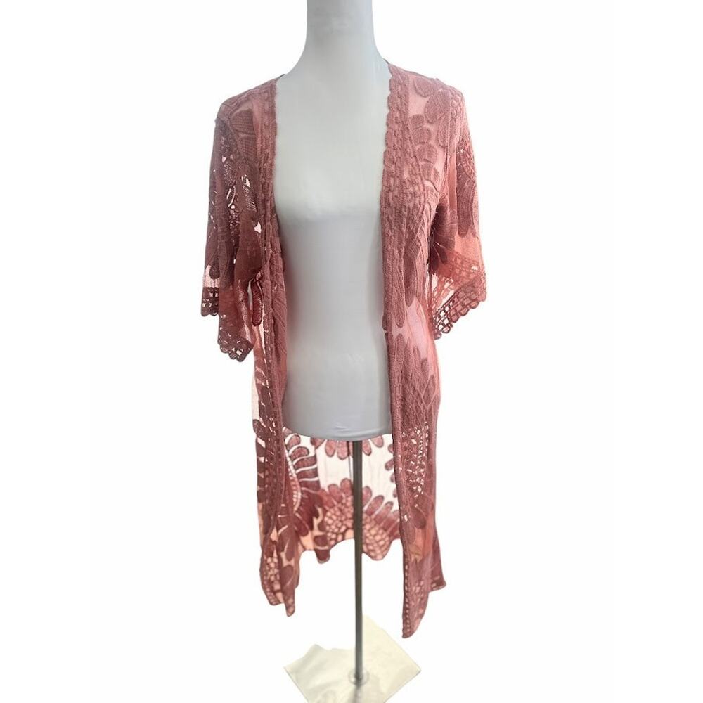 Rebellion Womens Cardigan Small‎ Rose Pink Lace Duster Robe Beach Cover Festival